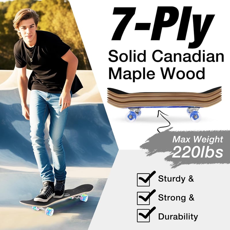 BELEEV 31x8 Zoll Cruiser Skateboard aus 7-lagigem Ahorn für Anfänger