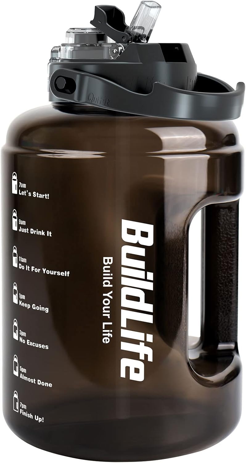 BuildLife Auslaufsichere Sport-Trinkflasche 2,5L mit Zeitmarkierung