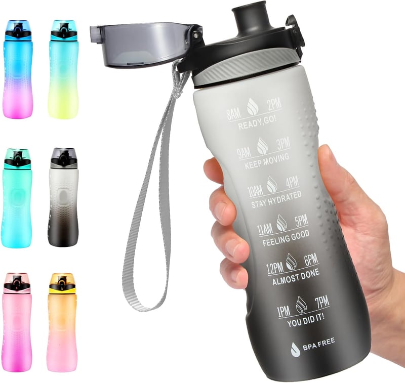 Motivations-Trinkflasche aus Tritan, 750ml, auslaufsicher, grau-schwarz