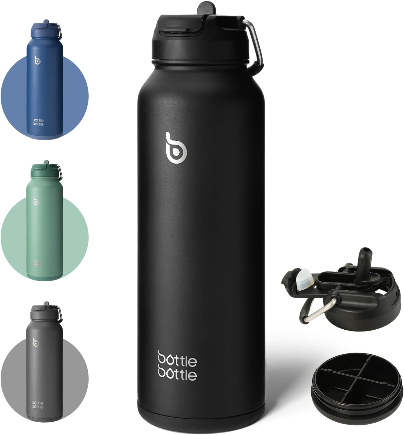Isolierte 1l Edelstahl-Wasserflasche mit Strohhalm für Sport