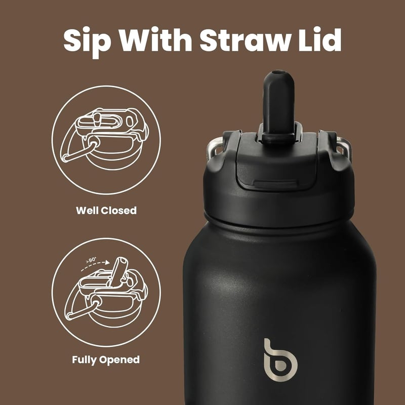 Isolierte 1l Edelstahl-Wasserflasche mit Strohhalm für Sport