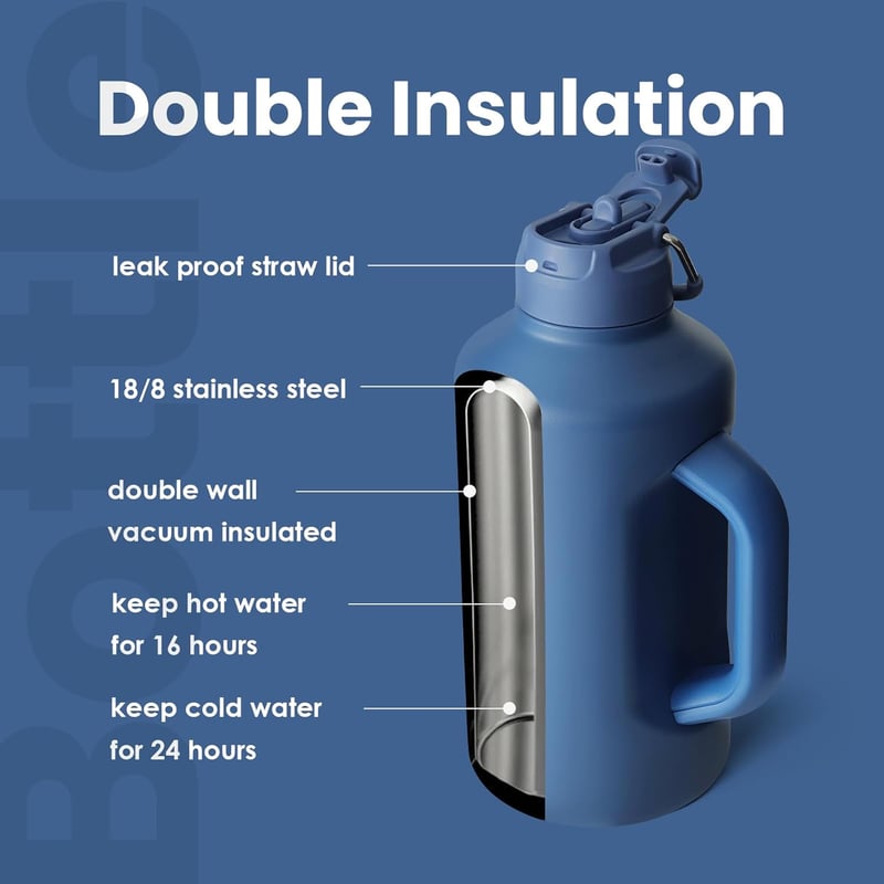 Isolierte Edelstahl-Wasserflasche mit Strohhalm für Herren