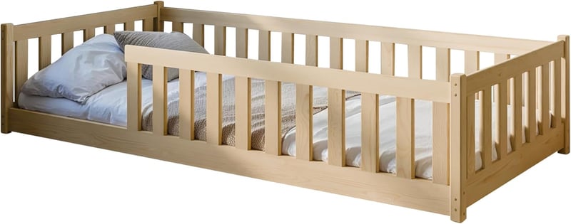 Montessori Kinderbett 80x160 cm mit Rausfallschutz und Lattenrost