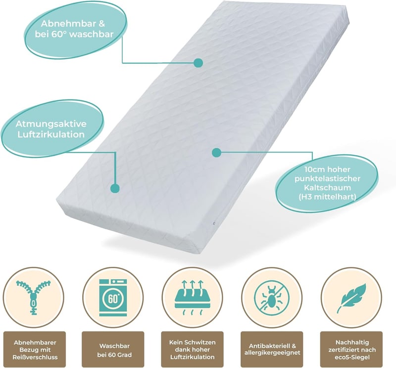 Babymatratze 120x200 cm mit waschbarem Bezug und eco5-Zertifizierung
