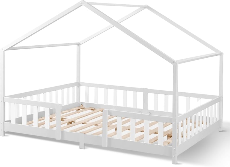 Hausbett Treviolo mit Rausfallschutz 80 x 160 cm aus Kiefernholz Weiß
