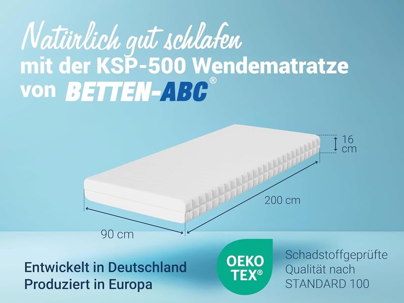 Wendematratze 90x200 cm mit 2 Härtegraden, hypoallergen, Oeko-TEX® zertifiziert
