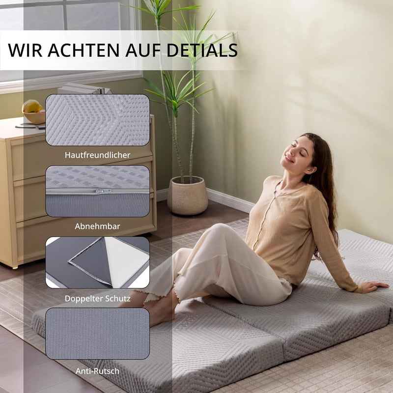 EGO HOME Klappmatratze 65x196 cm, 10 cm hoch, H3 für Reisen und Gäste