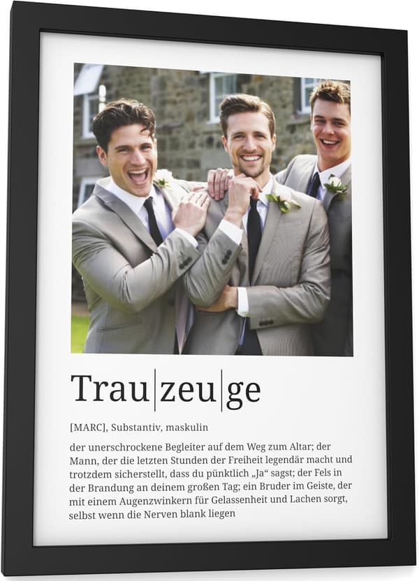Personalisierte Trauzeuge-Geschenkdefinition mit Foto in DIN A5 Rahmen