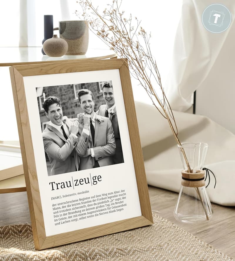 Personalisierte Trauzeuge-Geschenkdefinition mit Foto in DIN A5 Rahmen