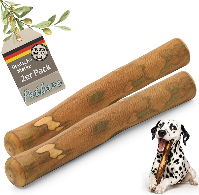 Olivenholz-Kauspielzeug für große Hunde mit Lachsöl, 2er Pack