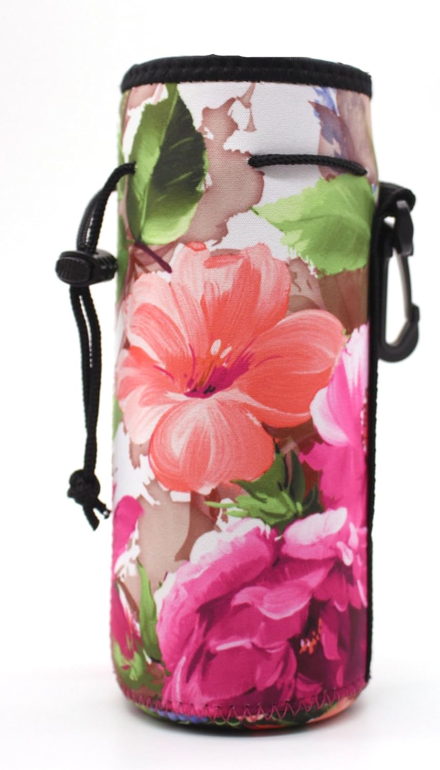 Isolierte Neopren-Tragetasche für Wasserflaschen 0,6 l/0,75 l, Blumenmuster