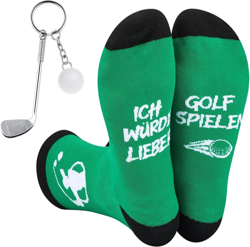 Lustige Golfsocken mit Schlüsselanhänger und Grußkarte für Männer