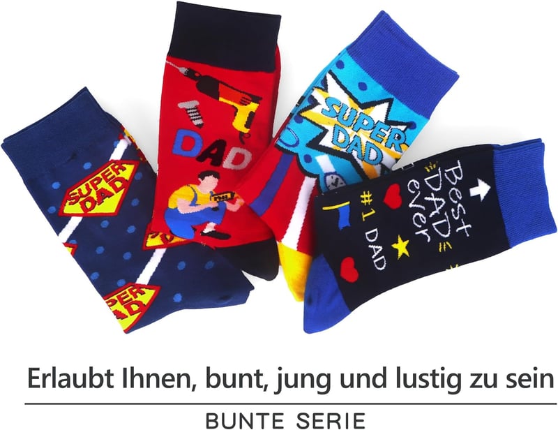 Lustige bunte Baumwollsocken für Männer - 4 Paar Neuheit