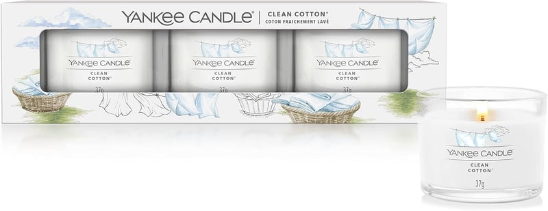 Yankee Candle Duftkerzen Geschenkset | Clean Cotton Votivkerzen (3 Stück)