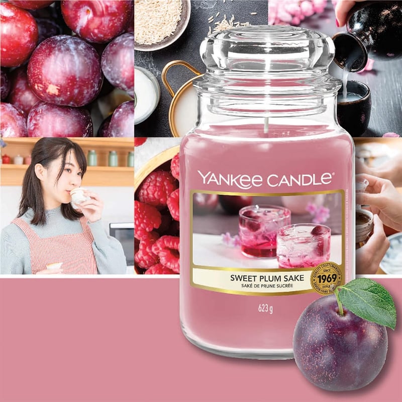 Yankee Candle Duftkerze Sweet Plum Sake | Große Glaskerze | Brenndauer: 150 Stunden