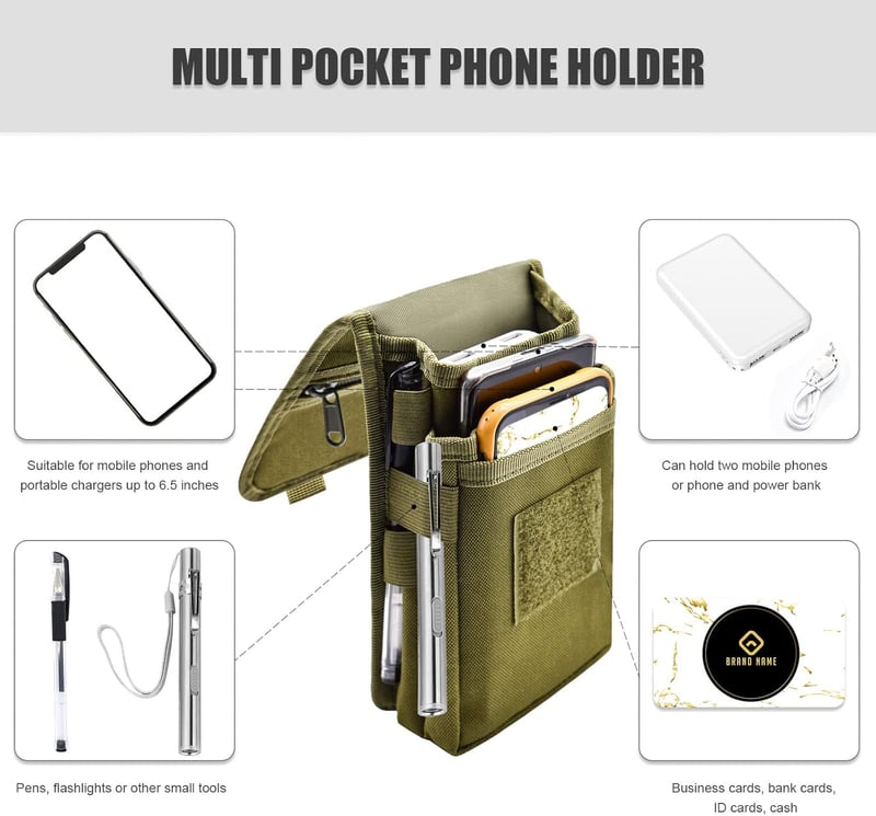 Taktische Gürtel Handyhalterung für Männer – große Pouch (Armeegrün)