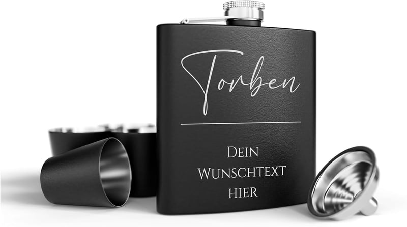 Personalisierter Edelstahl Flachmann mit Gravur für Männer zur Hochzeit