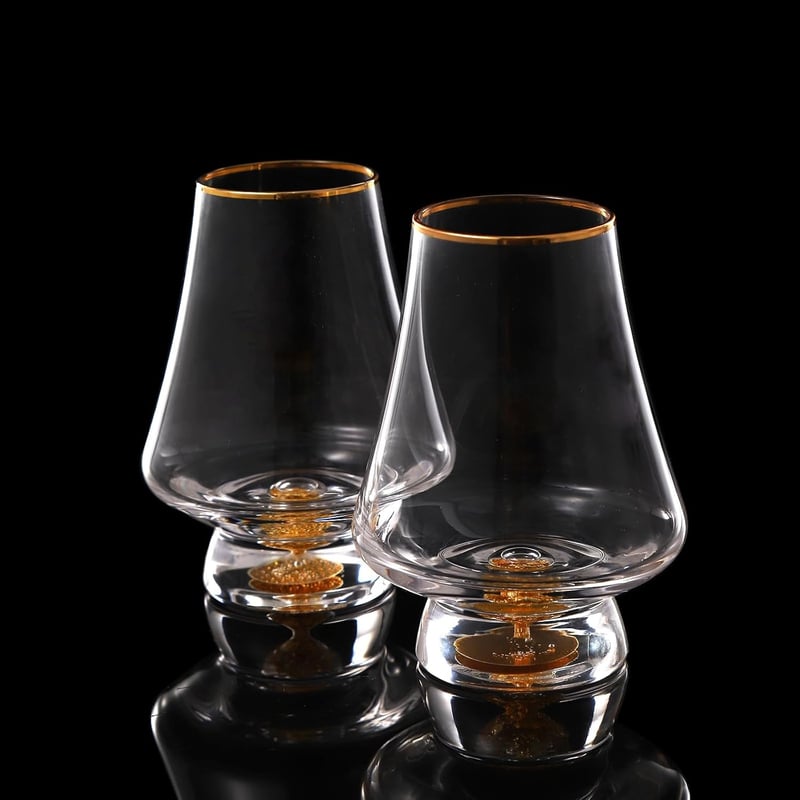Luxuriöses 2er Set Kristall Whisky Gläser mit 24K Blattgold