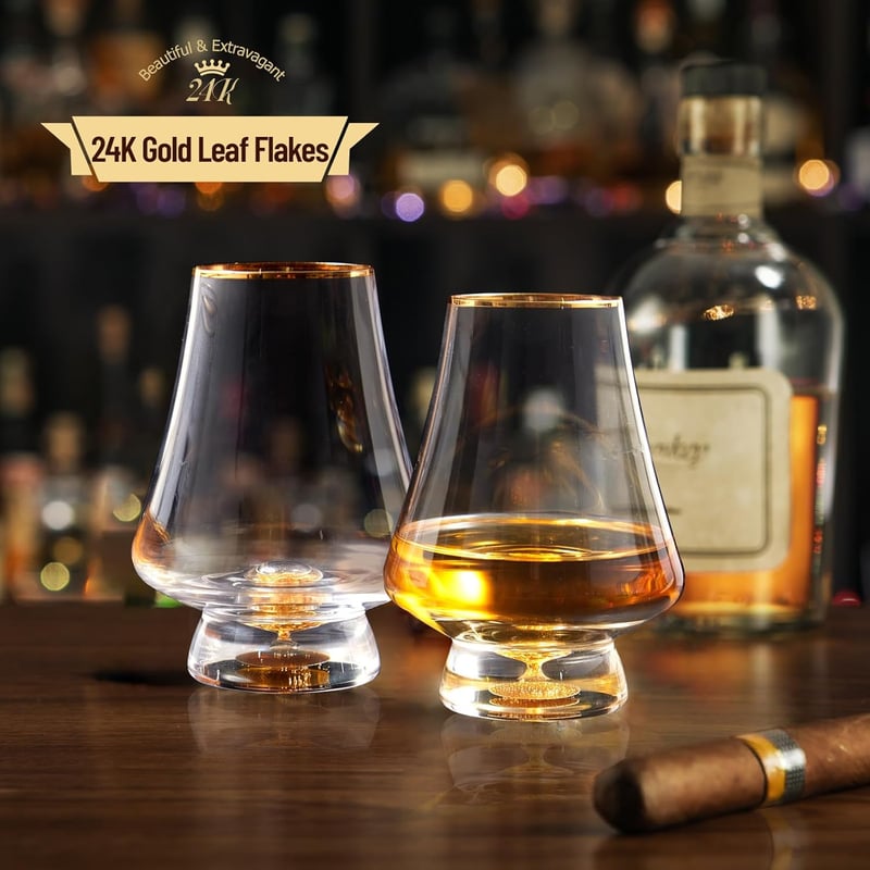 Luxuriöses 2er Set Kristall Whisky Gläser mit 24K Blattgold