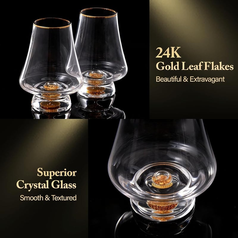 Luxuriöses 2er Set Kristall Whisky Gläser mit 24K Blattgold