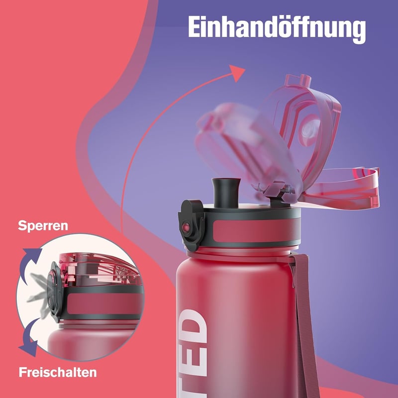 Sahara Sailor Auslaufsichere Trinkflasche mit Zeitmarkierung, BPA-frei, 1L/500ML/750ML