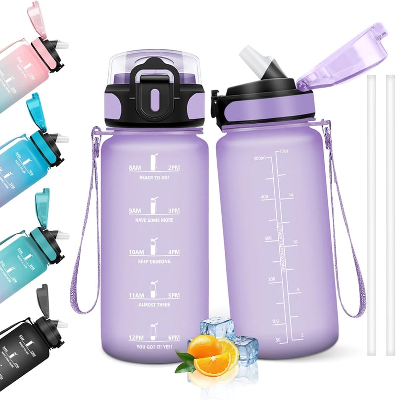 Auslaufsichere 500ML Trinkflasche für Kinder, BPA-frei, mit Strohhalm