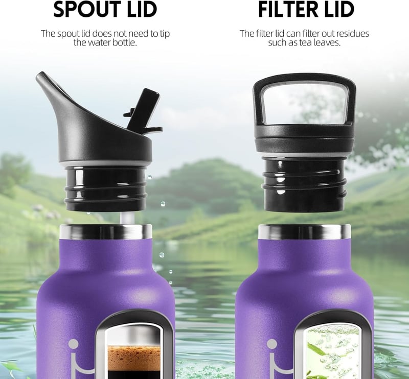 Edelstahl Trinkflasche 1L, BPA-frei, isoliert, auslaufsicher, mit Strohhalm
