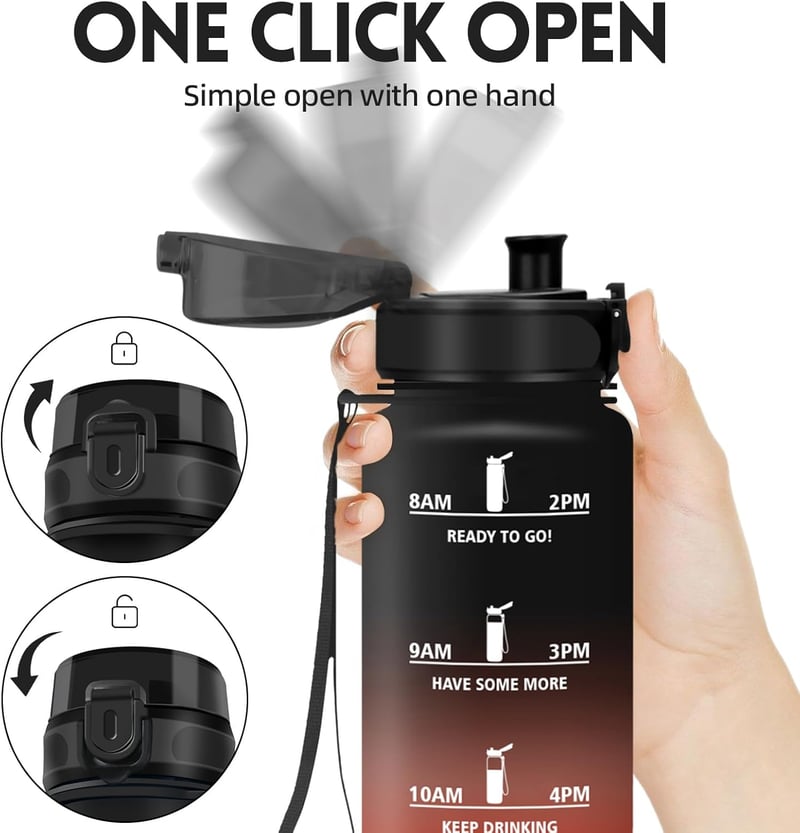 Auslaufsichere 1L Trinkflasche mit Zeitmarkierung und Filter für Sport und Outdoor