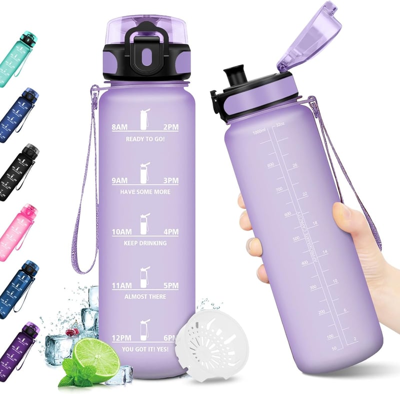 Sport-Trinkflasche mit Zeitmarkierung, 500ml/1L/1.5L, auslaufsicher