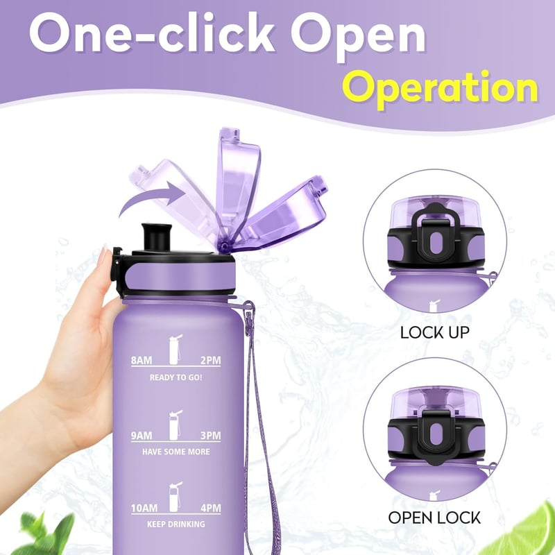 Sport-Trinkflasche mit Zeitmarkierung, 500ml/1L/1.5L, auslaufsicher