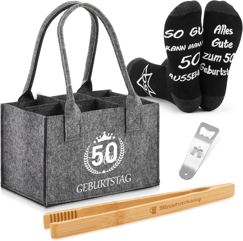 Vatertagsgeschenk: 4-teiliges Bier Set mit Filztasche und Zubehör