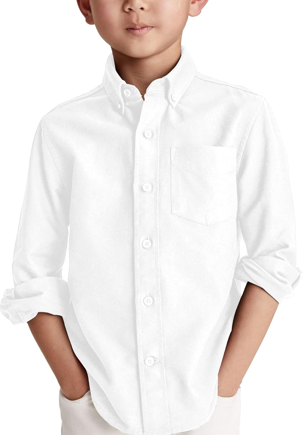 Einfarbiges Baumwollhemd für Jungen mit Brusttasche - Casual Longsleeve
