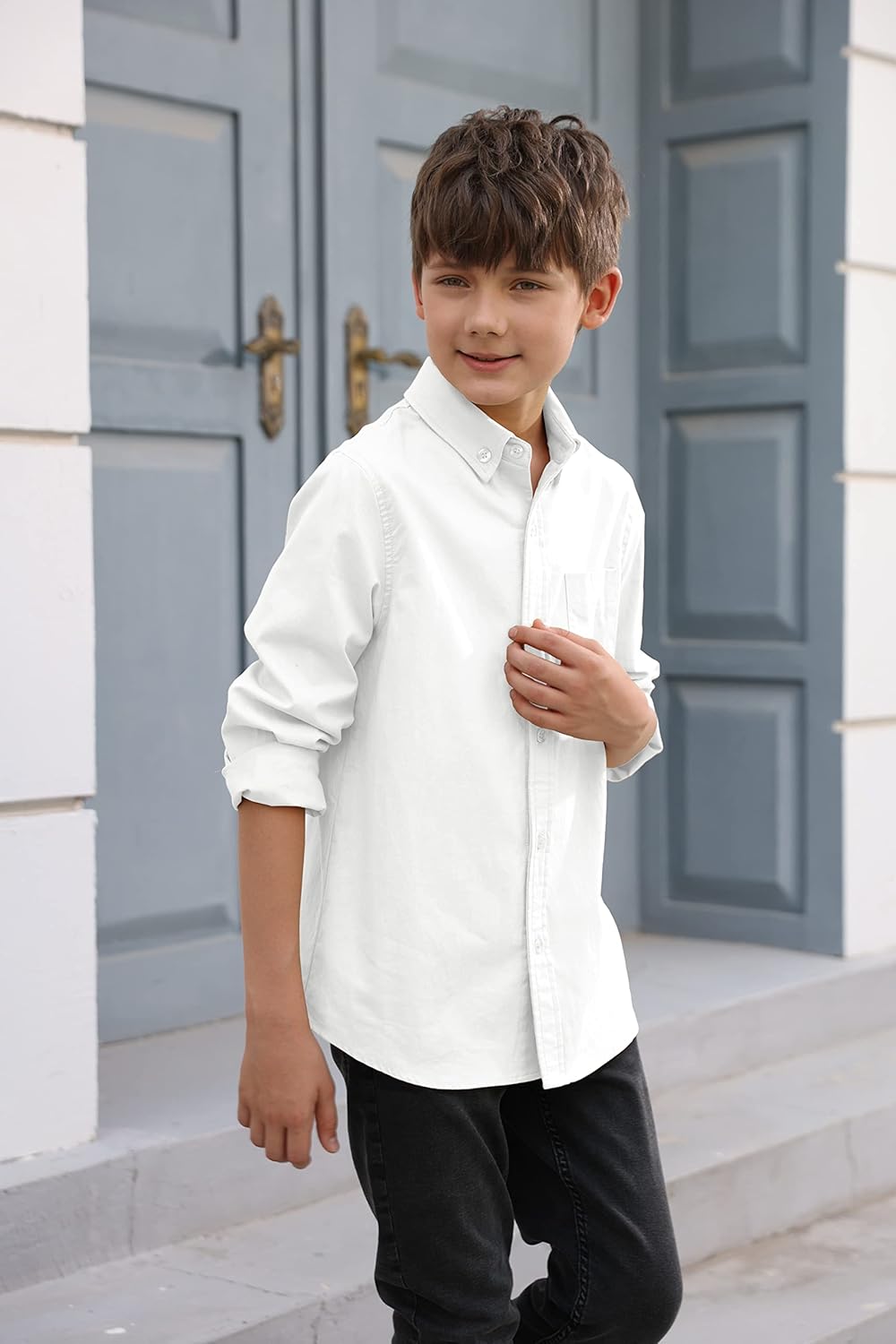 Einfarbiges Baumwollhemd für Jungen mit Brusttasche - Casual Longsleeve