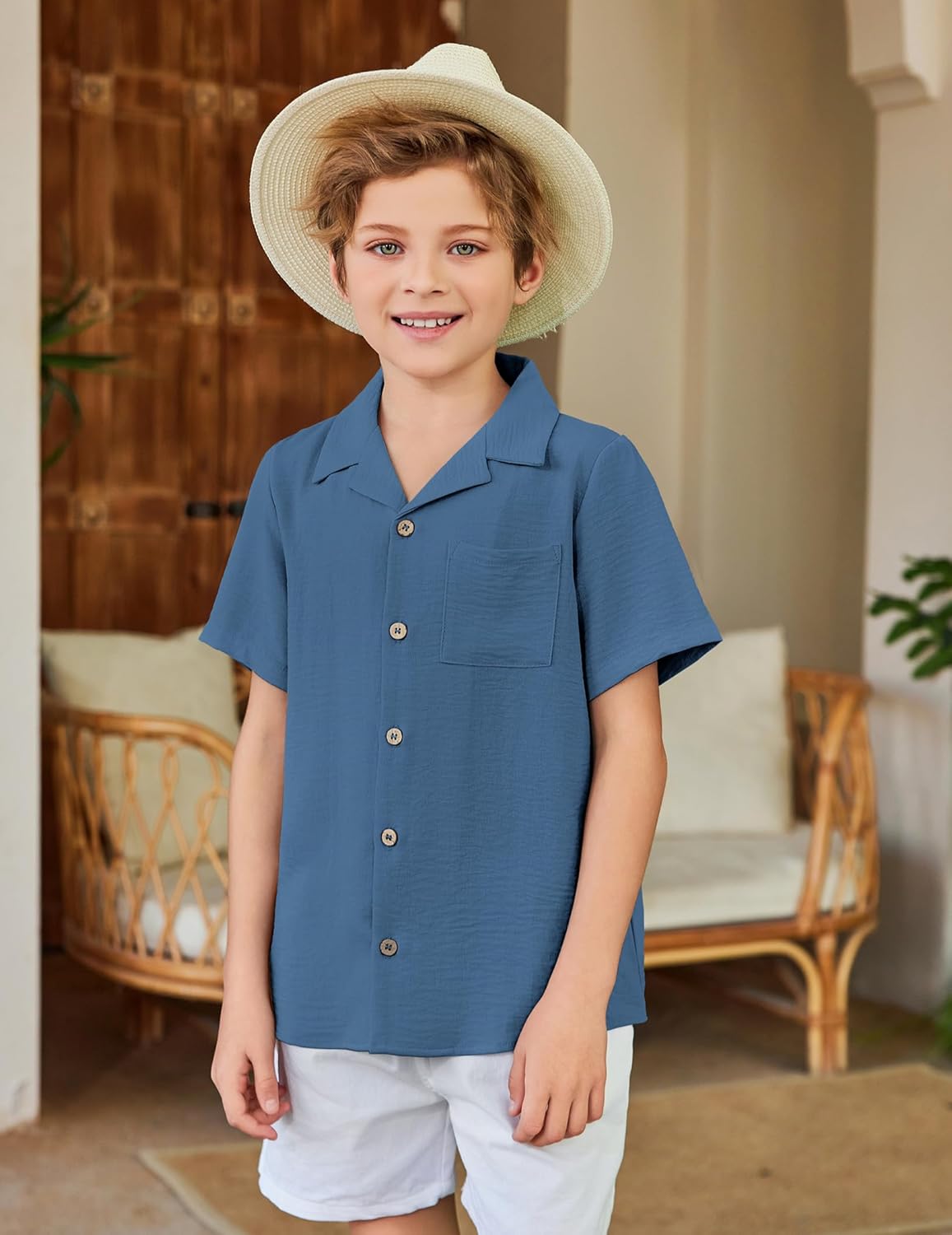 Sommerliches Kurzarmhemd für Jungen, einfarbig, Freizeitstyle 5-13 Jahre