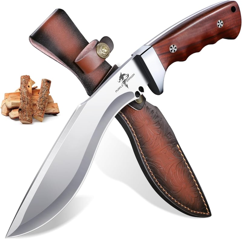 Purple Dragon Survival Messer mit feststehender Klinge und Lederscheide