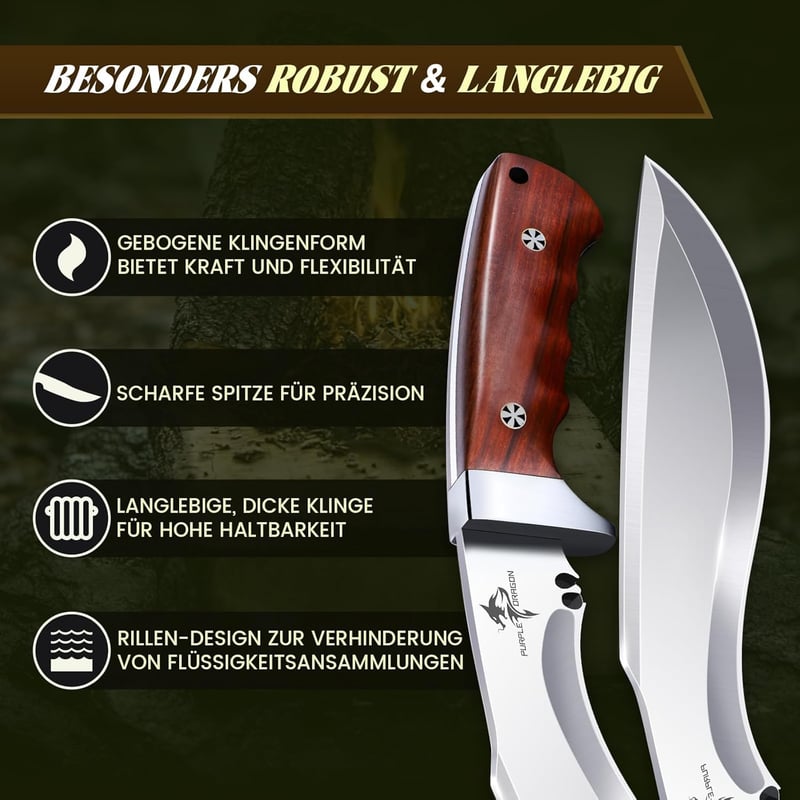 Purple Dragon Survival Messer mit feststehender Klinge und Lederscheide