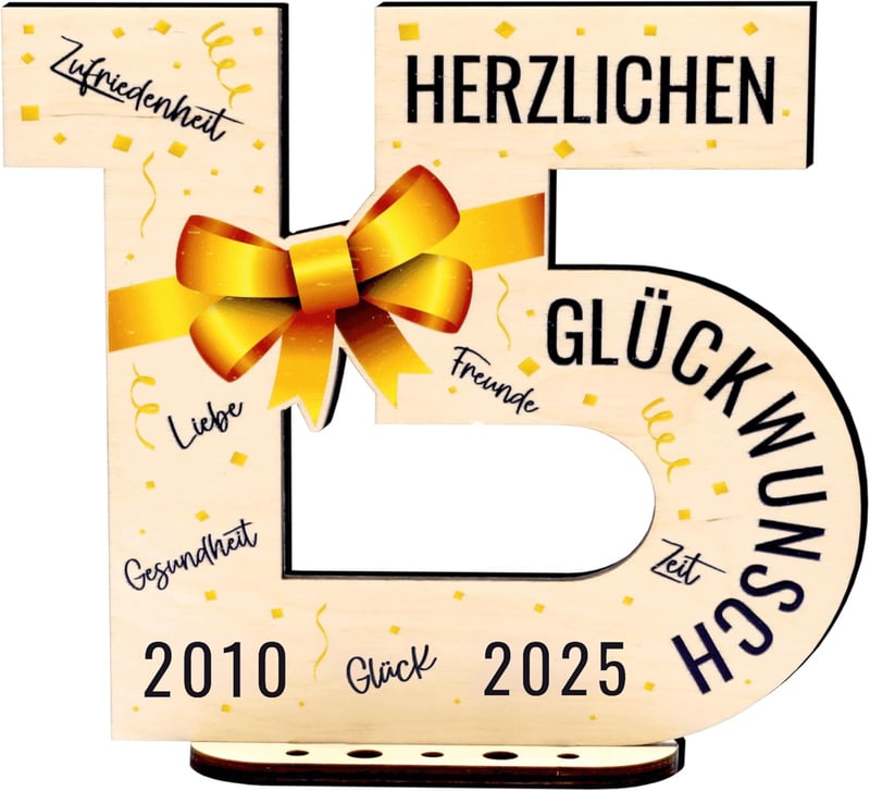 15. Geburtstag Holz-Schild Gästebuch Geschenk für Paare