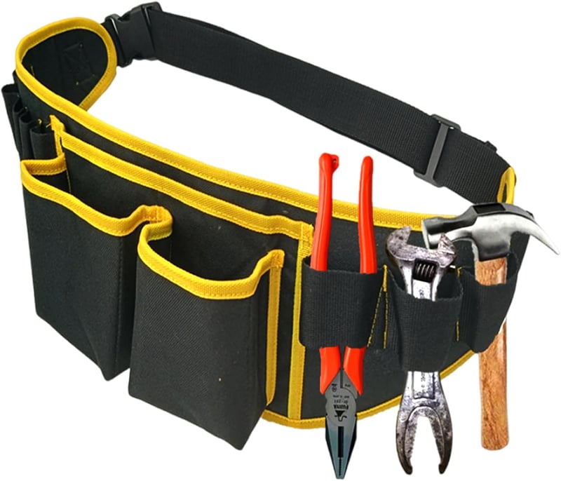 Verstellbare Werkzeuggürtel für Herren mit 12 Taschen – Handwerker Gürtel (Schwarz)