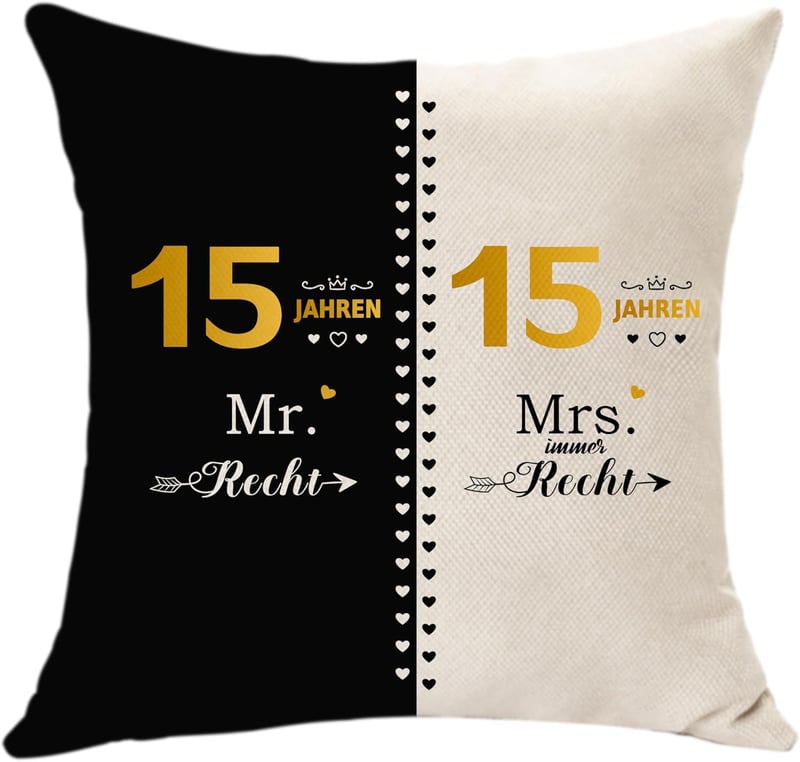 15. Hochzeitstag Kissenbezug 45x45 für Paare, Jubiläumsgeschenk