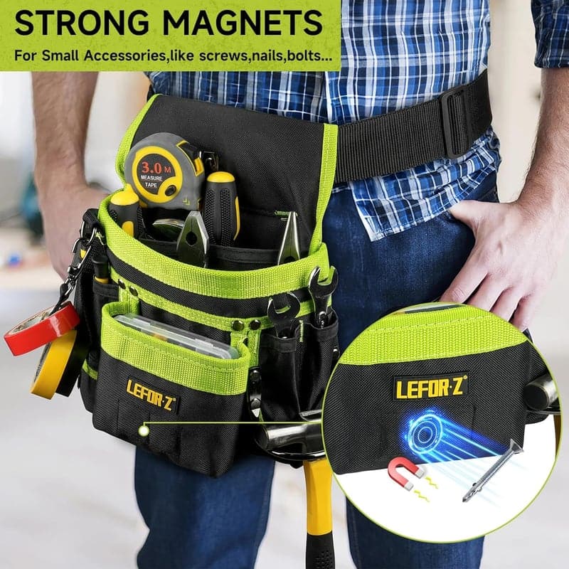 Magnetische Werkzeugtasche für Herren mit 14 Fächern, verstellbar, schwarz-grün