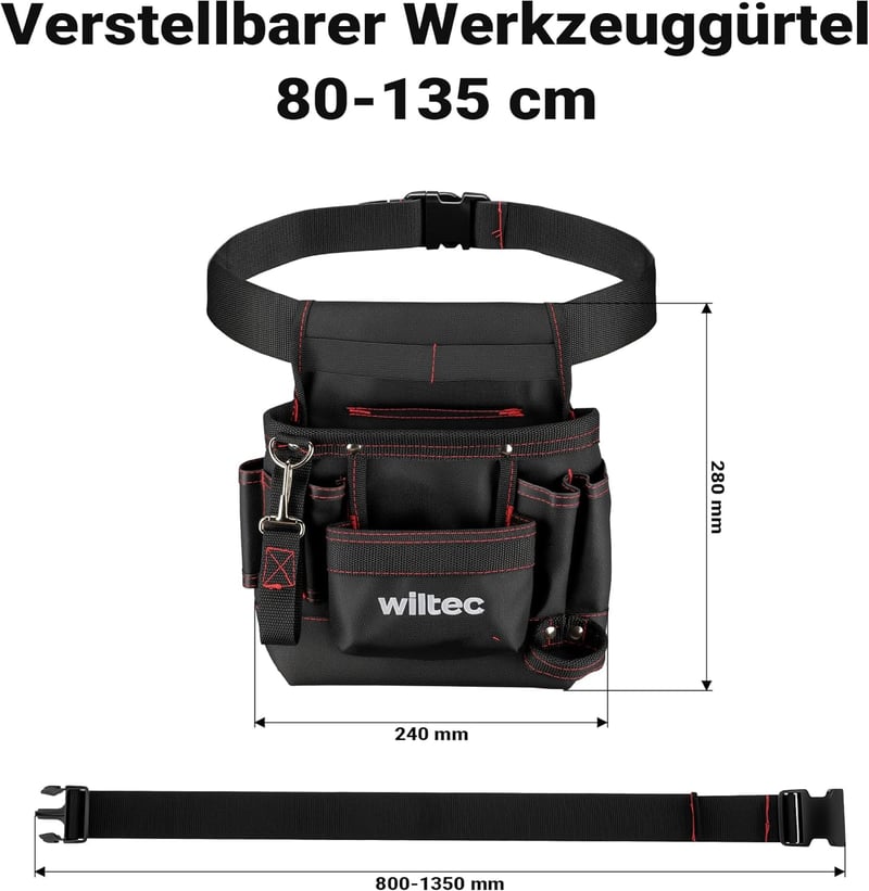 Robuste Werkzeuggürteltasche mit 7 Fächern, verstellbar, 24 x 28 cm
