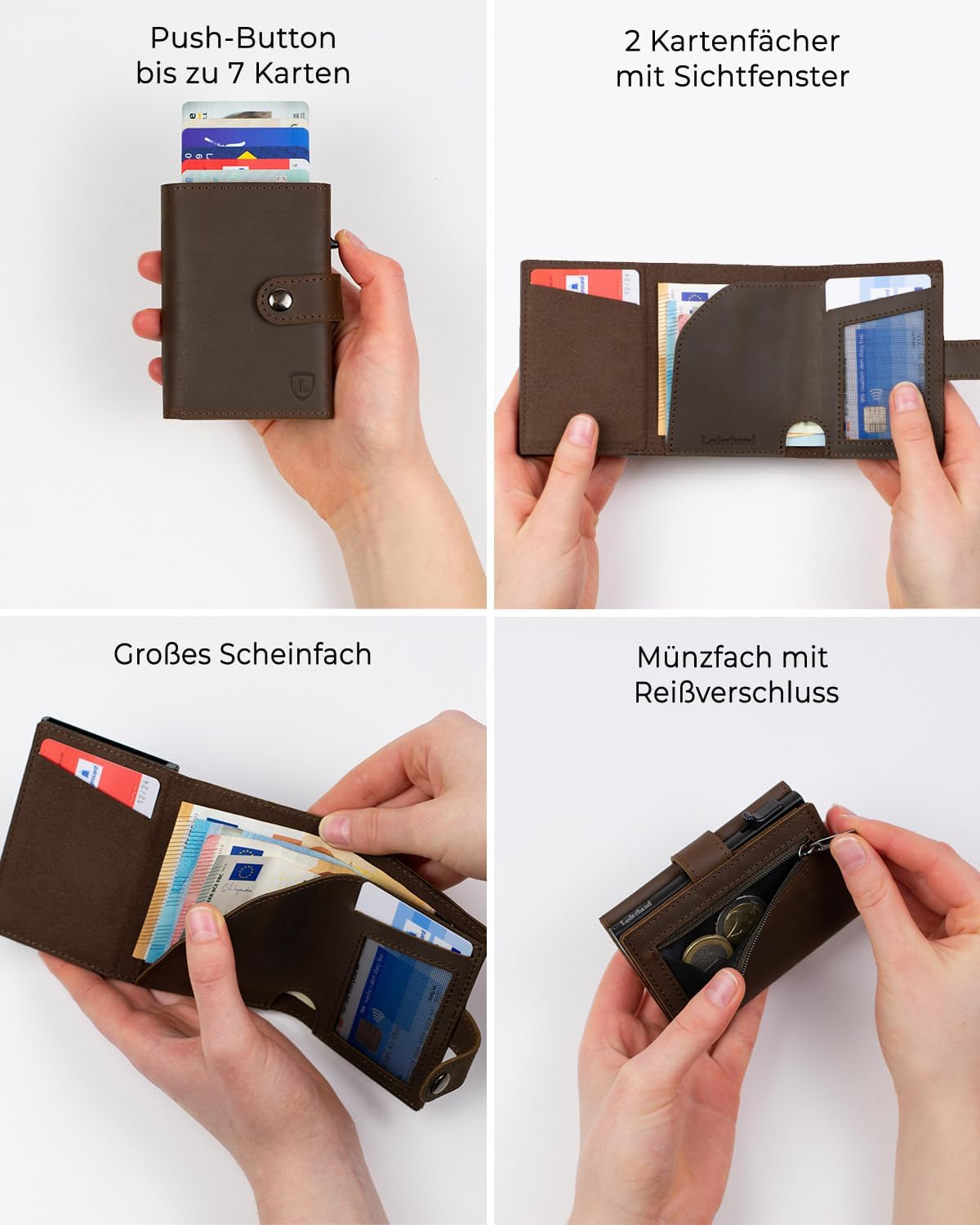 Fargo Geldbörse aus Leder – Handgemacht mit RFID Schutz, Dunkelbraun