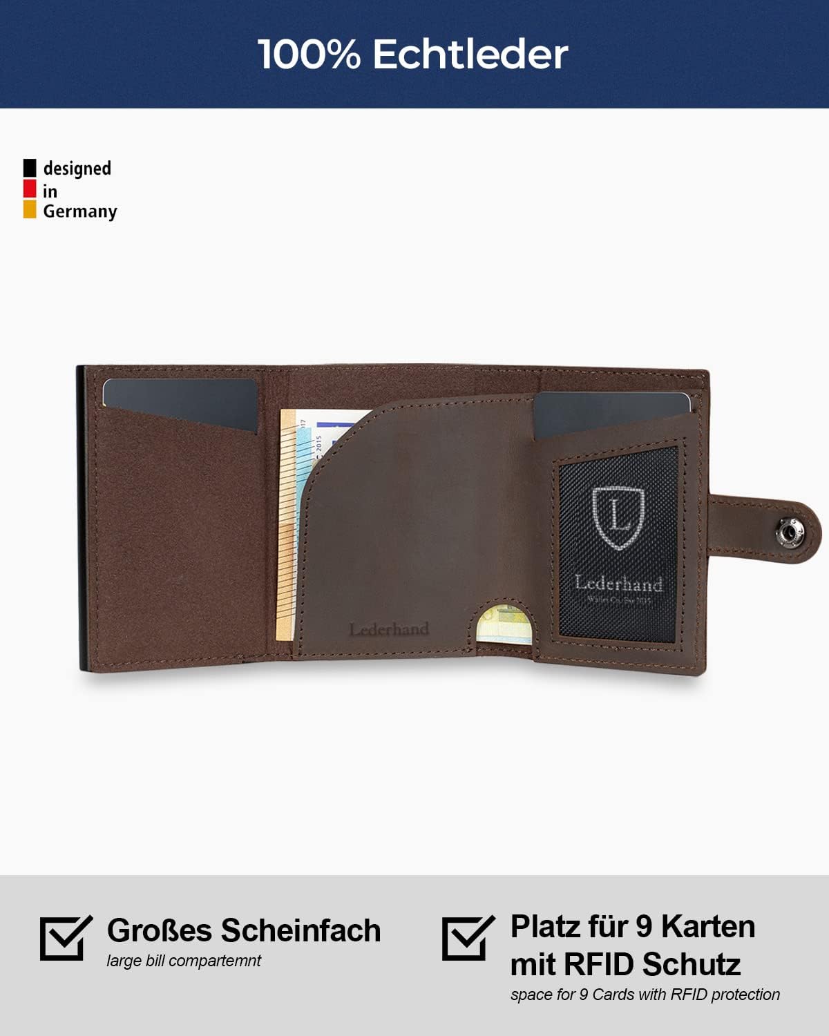 Fargo Geldbörse aus Leder – Handgemacht mit RFID Schutz, Dunkelbraun