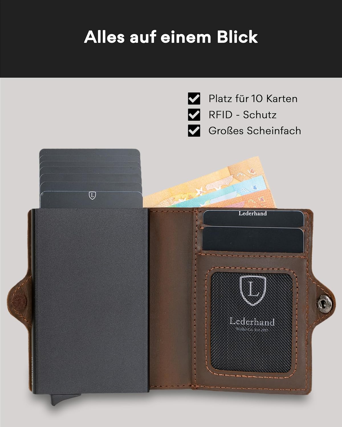 Handgemachte Premium Geldbörse aus echtem Leder mit RFID Schutz für Herren und Damen