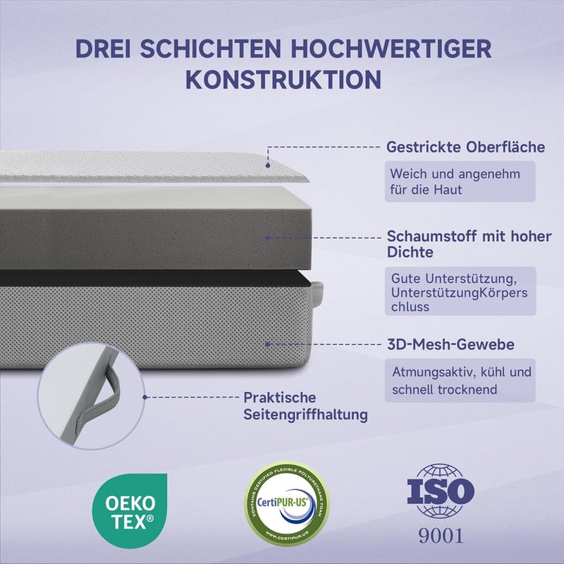 Faltbare Schaumstoff Gästematratze 120×195 cm mit waschbarem Bezug