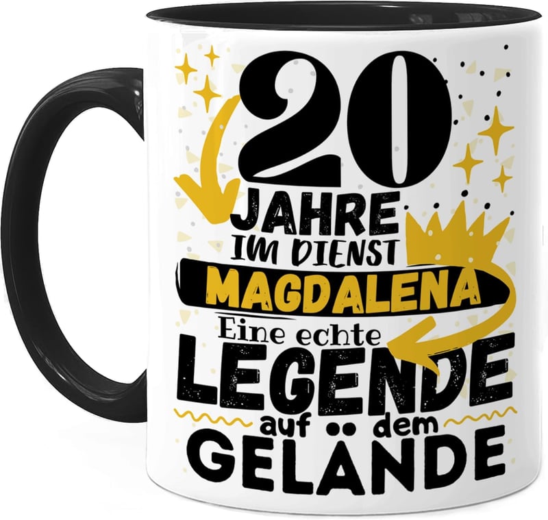 20 Jahre Dienstjubiläum Tasse personalisiert – Schwarz – Büro Geschenk