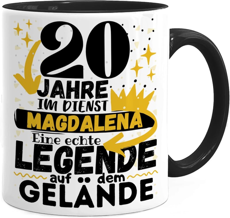 20 Jahre Dienstjubiläum Tasse personalisiert – Schwarz – Büro Geschenk