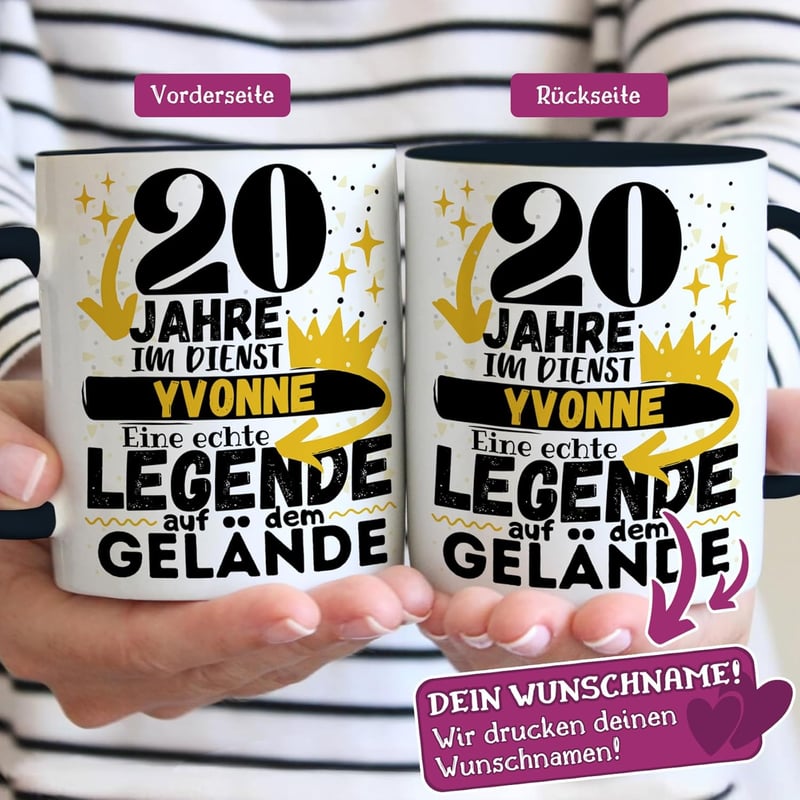 20 Jahre Dienstjubiläum Tasse personalisiert – Schwarz – Büro Geschenk