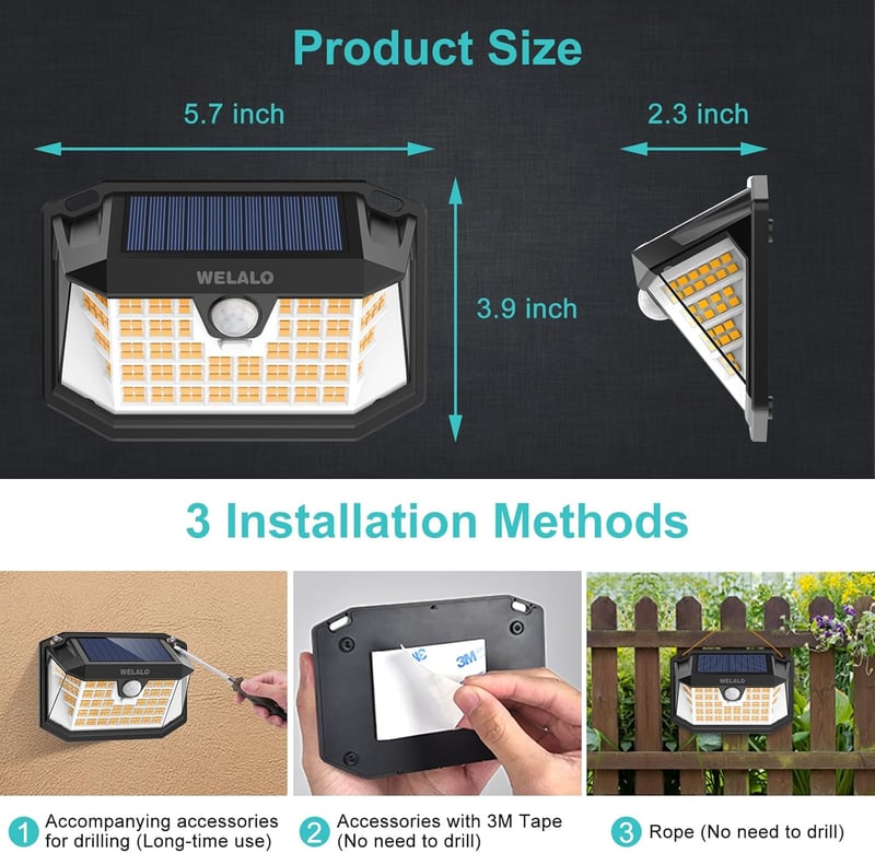 Solarlampen für außen mit Bewegungsmelder - 2er Set, 270° LED, IP65