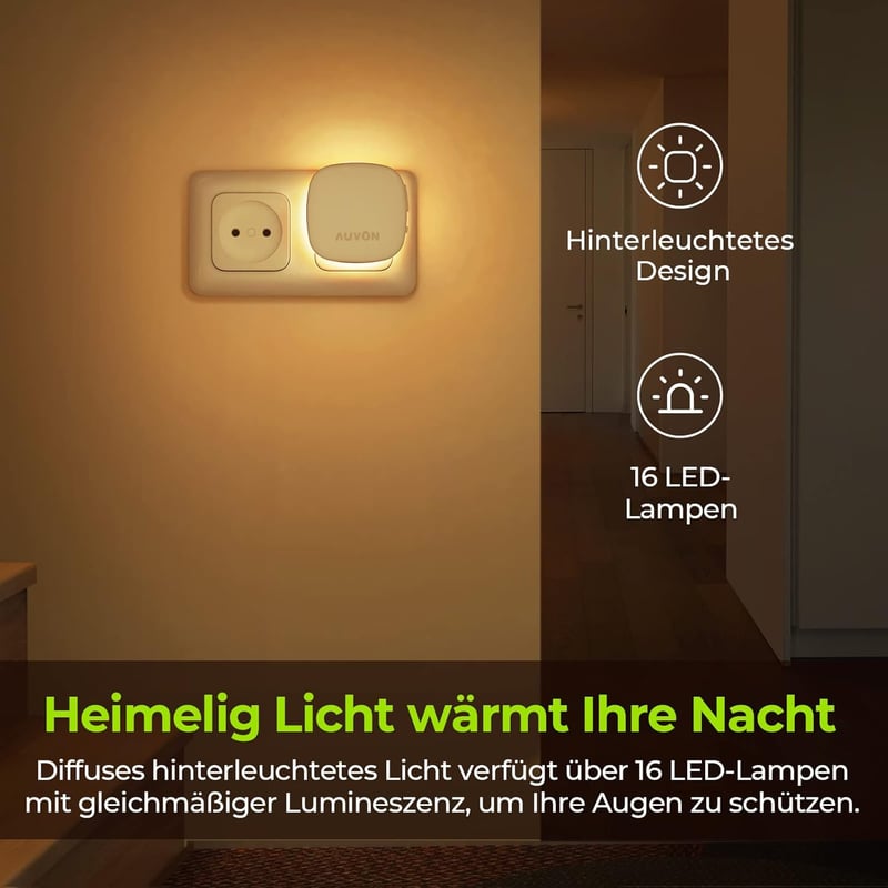 AUVON Nachtlicht mit Bewegungssensor, 2er Set, warmweiß, dimmbar